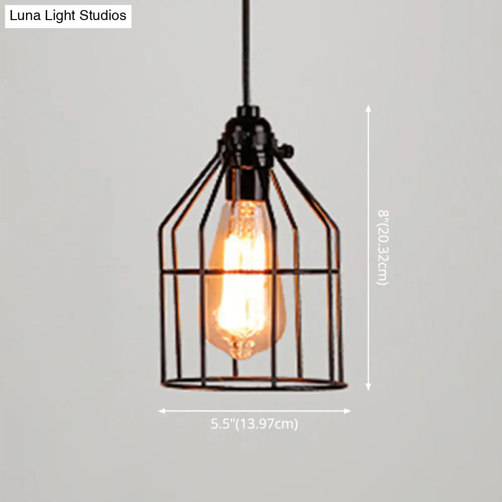 Retro Industrial Metal Cage Pendant Light Fixture For Restaurants - 1-Light Ceiling Hanging Lamp