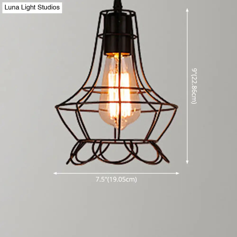 Retro Industrial Metal Cage Pendant Light Fixture - 1-Light Ceiling Hanging For Restaurants