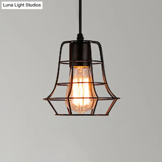 Retro Industrial Metal Cage Pendant Light Fixture For Restaurants - 1-Light Ceiling Hanging Lamp