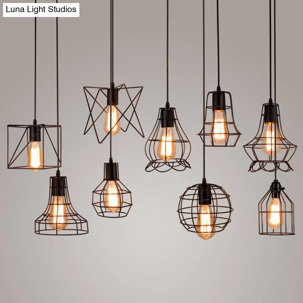 Retro Industrial Metal Cage Pendant Light Fixture For Restaurants - 1-Light Ceiling Hanging Lamp