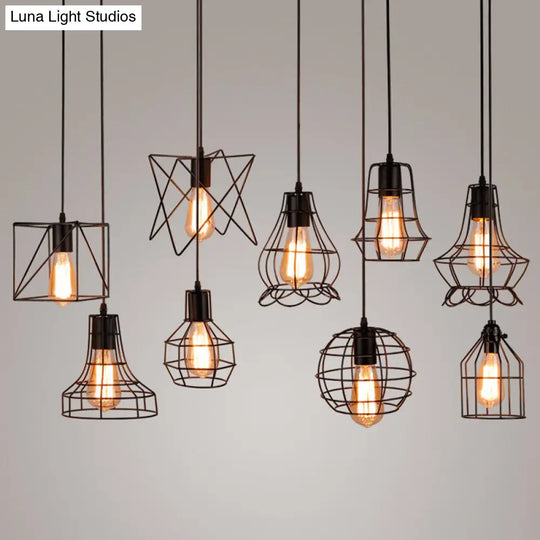 Retro Industrial Metal Cage Pendant Light Fixture For Restaurants - 1-Light Ceiling Hanging Lamp