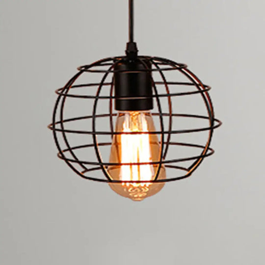 Retro Industrial Metal Cage Pendant Light Fixture - 1-Light Ceiling Hanging For Restaurants Black /