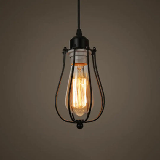 Retro Industrial Metal Cage Pendant Light Fixture - 1-Light Ceiling Hanging For Restaurants Black /