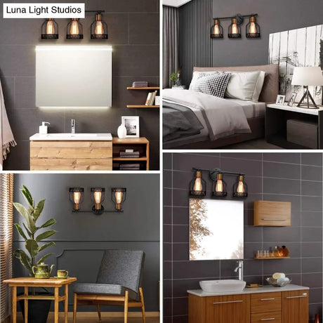 Retro Industrial Metal Cage Vanity Wall Light - 3 Fixture
