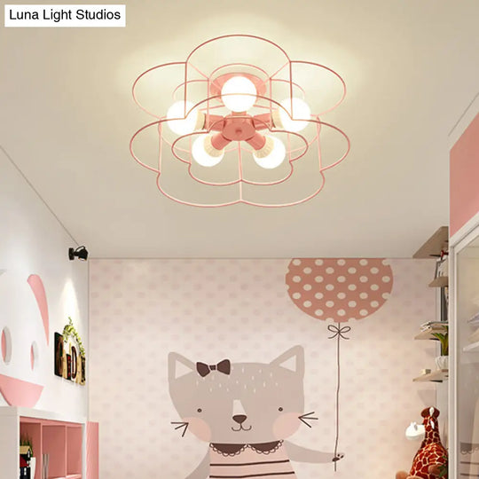 Retro Industrial Metal Ceiling Mounted Flower Semi Flush Light Fixture For Bedroom