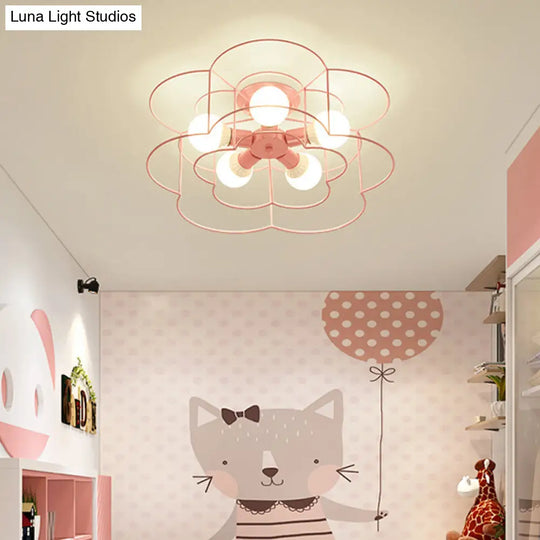 Retro Industrial Metal Ceiling Mounted Flower Semi Flush Light Fixture For Bedroom