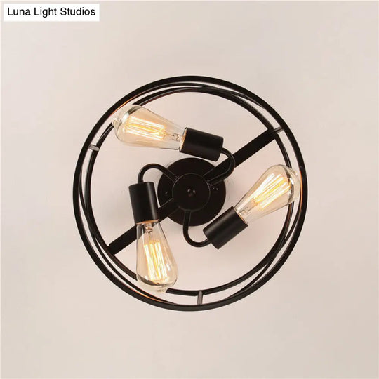 Retro Industrial Metal Flush Mount Ceiling Light For Living Room - Trellis Cage Design