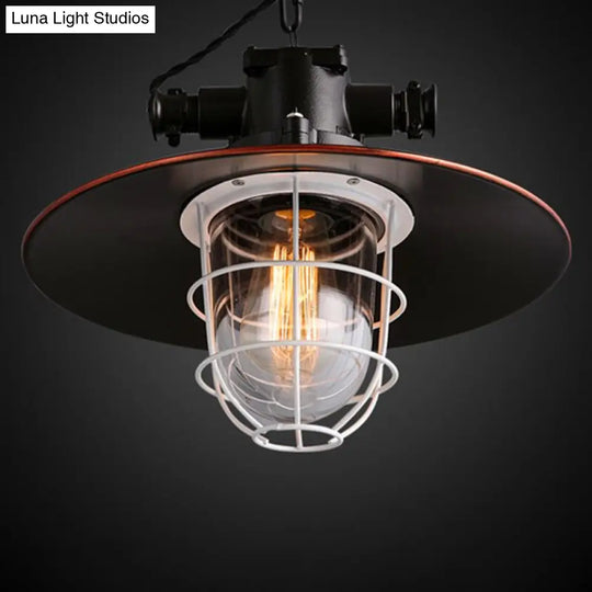 Retro Industrial Metal Hanging Light With Caged Kit & Chain For Restaurants - 1 Bronze