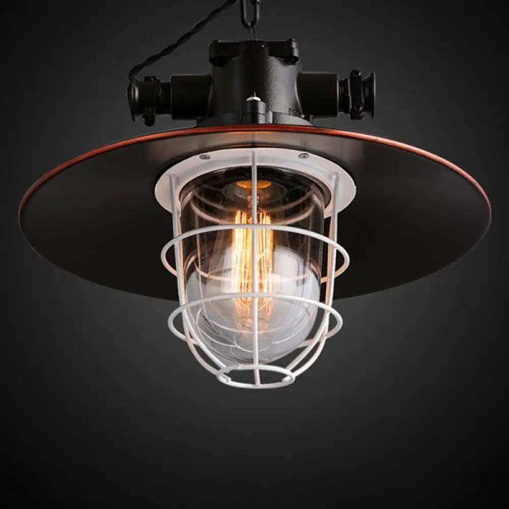 Retro Industrial Metal Hanging Light Kit - 1 Caged Pendant With Chain Perfect For Restaurants Bronze
