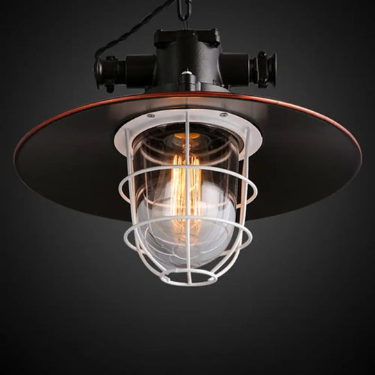 Retro Industrial Metal Hanging Light Kit - 1 Caged Pendant With Chain Perfect For Restaurants Bronze