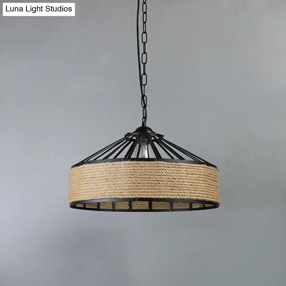 Industrial Metal Pendant Light With Flared Cage Design - Perfect For Restaurants Flaxen / 12 Chain