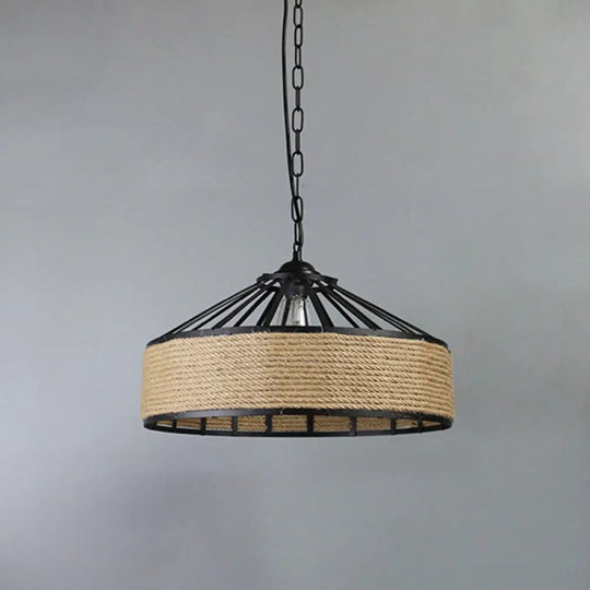 Retro Industrial Metal Pendant Hanging Light With Flared Cage Design - Ideal For Restaurants Flaxen