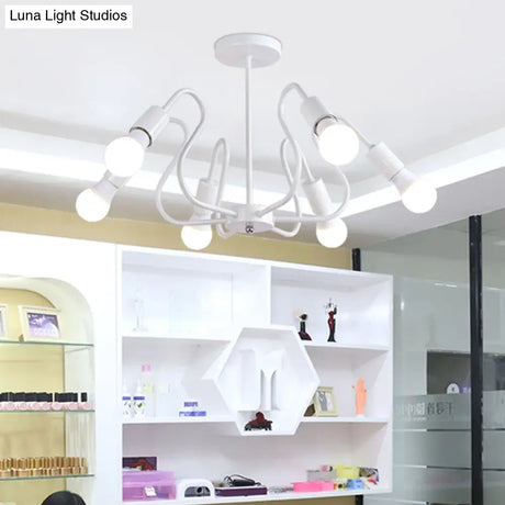 Retro Industrial Metal Semi Flush Mount Ceiling Light With Exposed Bulb - 3/5/6 Heads Dining Room
