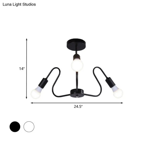 Retro Industrial Metal Semi Flush Mount Ceiling Light With Exposed Bulb - 3/5/6 Heads Dining Room