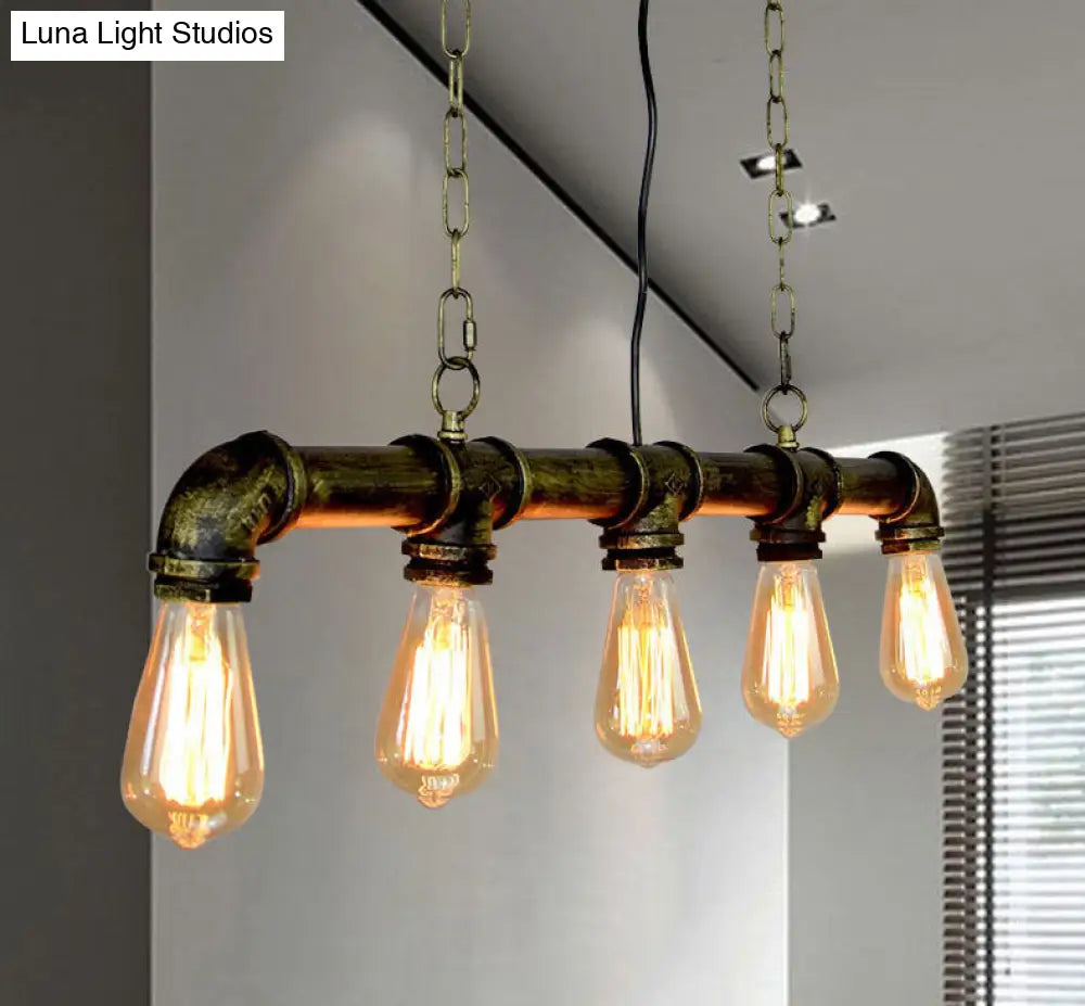 Retro Industrial Metal Tubular Island Pendant With Exposed Bulbs - 5-Light Lamp