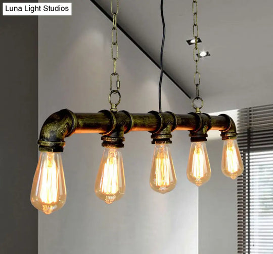 Retro Industrial Metal Tubular Island Pendant With Exposed Bulbs - 5-Light Lamp