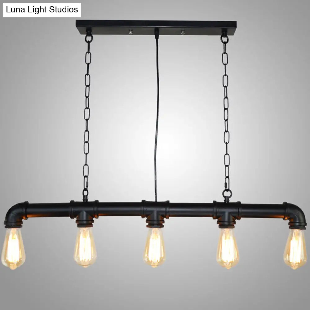 Retro Industrial Metal Tubular Island Pendant With Exposed Bulbs - 5-Light Lamp