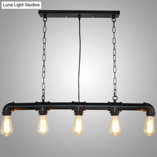 Retro Industrial Metal Tubular Island Pendant With Exposed Bulbs - 5-Light Lamp
