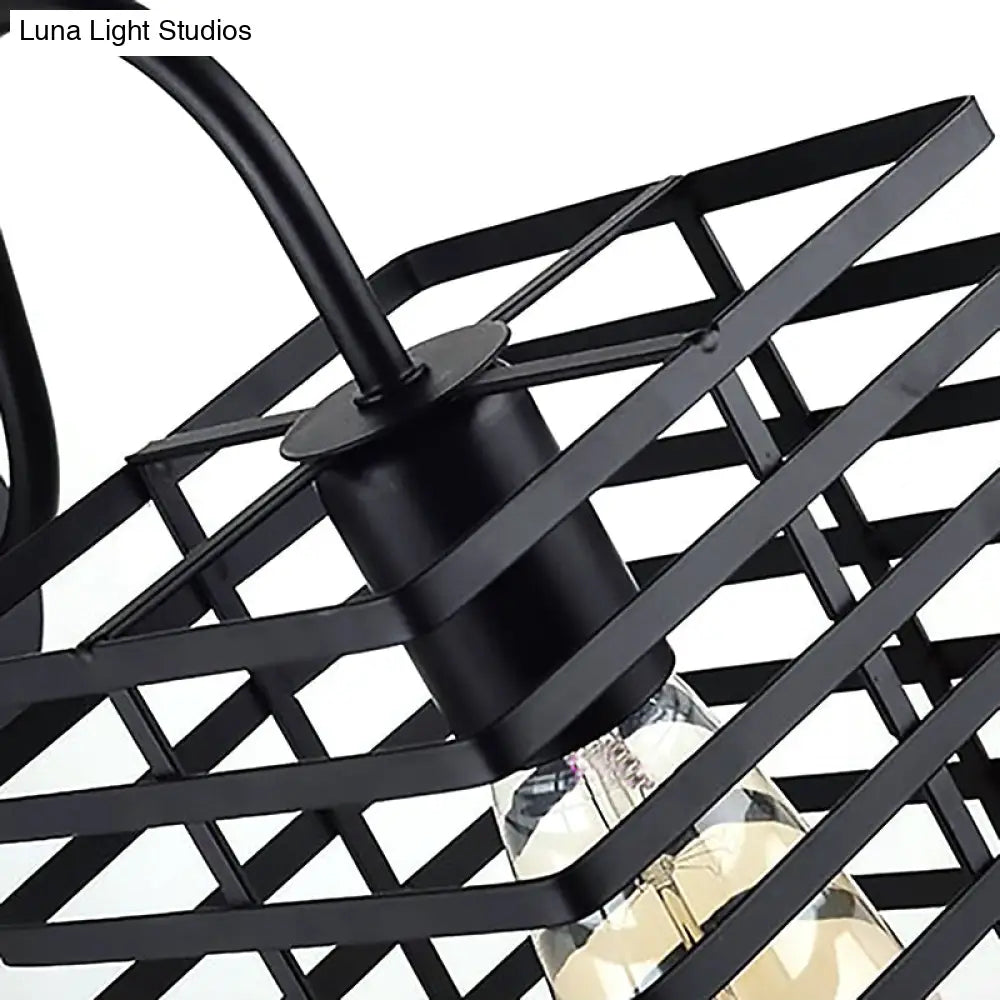 Retro Industrial Metal Wall Lamp: Frame Squared Design Black Finish 1 Bulb For Living Room Sconce