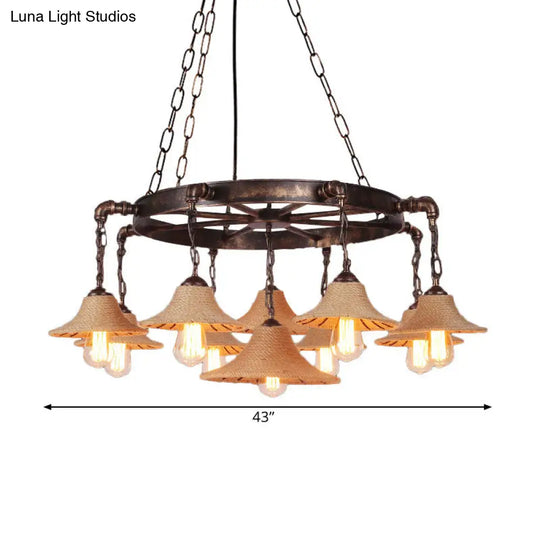 Retro Industrial Pendant Ceiling Fixture With Open Bulb Rope And Chain - Brown