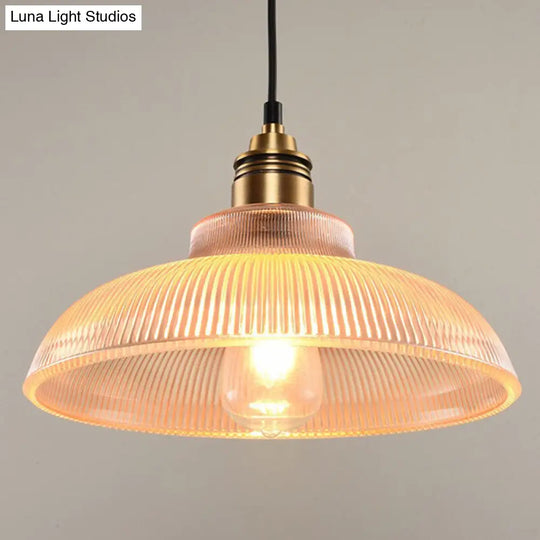 Industrial Retro Prismatic Glass Dome Pendant Light For Living Room Amber
