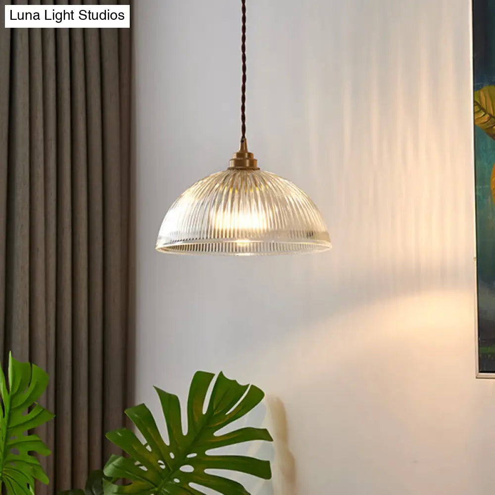 Industrial Retro Prismatic Glass Dome Pendant Light For Living Room