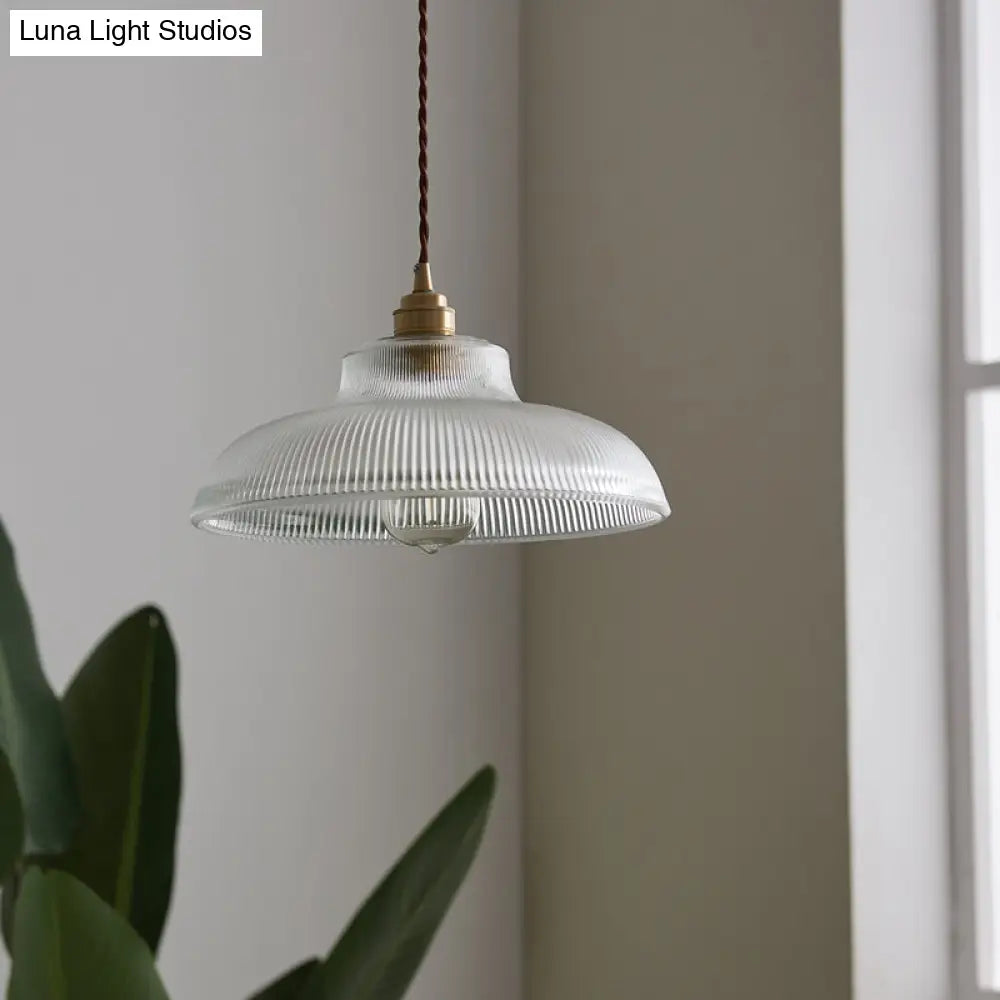 Retro Industrial Pendant Lighting - 1 Light Prismatic Glass Dome Perfect For Living Room