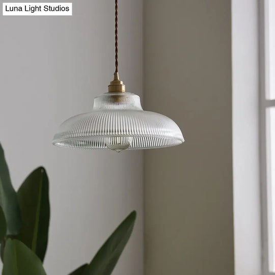 Retro Industrial Pendant Lighting - 1 Light Prismatic Glass Dome Perfect For Living Room