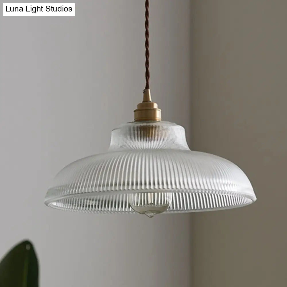 Retro Industrial Pendant Lighting - 1 Light Prismatic Glass Dome Perfect For Living Room