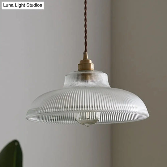 Retro Industrial Pendant Lighting - 1 Light Prismatic Glass Dome Perfect For Living Room