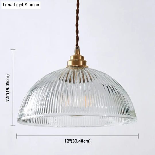 Industrial Retro Prismatic Glass Dome Pendant Light For Living Room