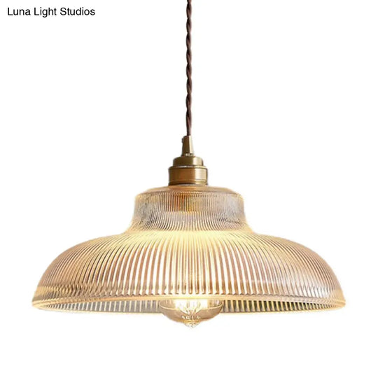 Retro Industrial Pendant Lighting - 1 Light Prismatic Glass Dome Perfect For Living Room