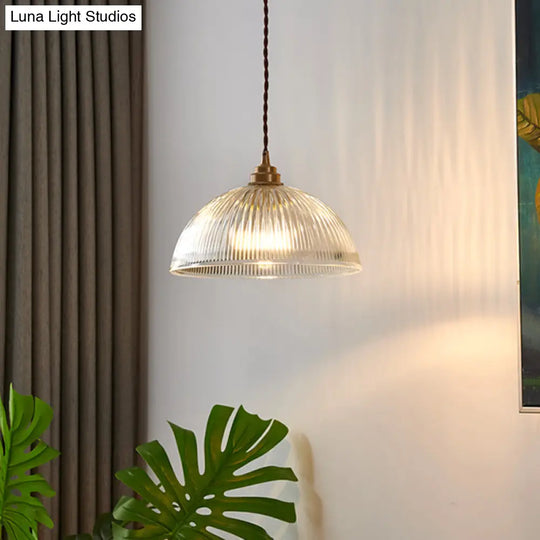 Retro Industrial Pendant Lighting - 1 Light Prismatic Glass Dome Perfect For Living Room