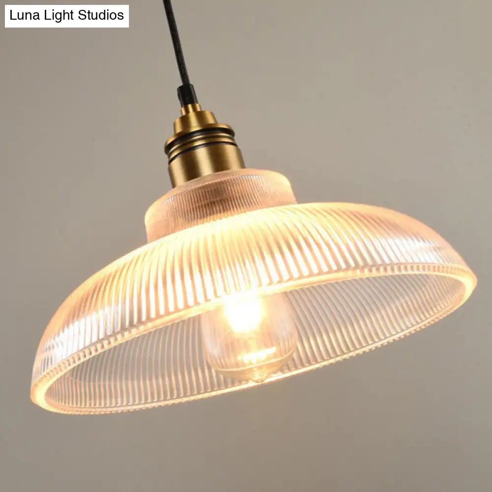 Industrial Retro Prismatic Glass Dome Pendant Light For Living Room Clear