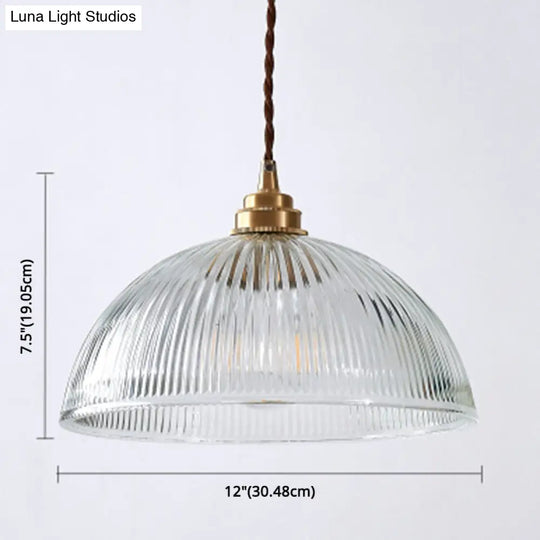 Retro Industrial Pendant Lighting - 1 Light Prismatic Glass Dome Perfect For Living Room