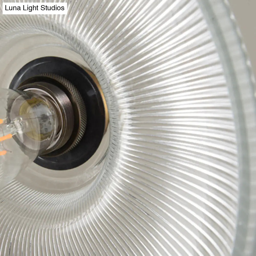 Retro Industrial Pendant Lighting - 1 Light Prismatic Glass Dome Perfect For Living Room