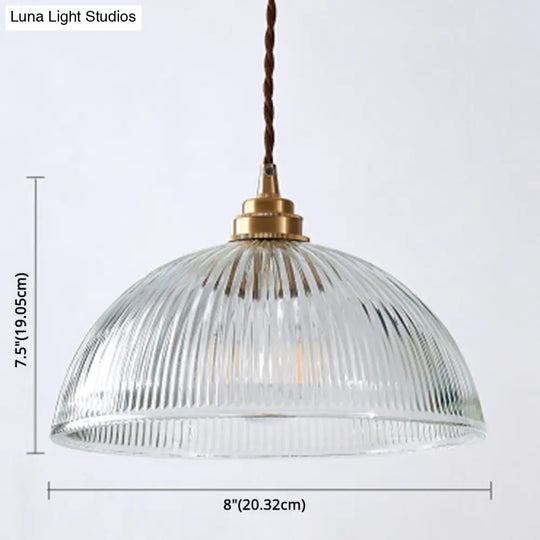 Retro Industrial Pendant Lighting - 1 Light Prismatic Glass Dome Perfect For Living Room