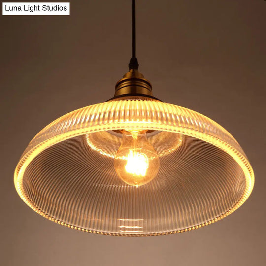 Industrial Retro Prismatic Glass Dome Pendant Light For Living Room