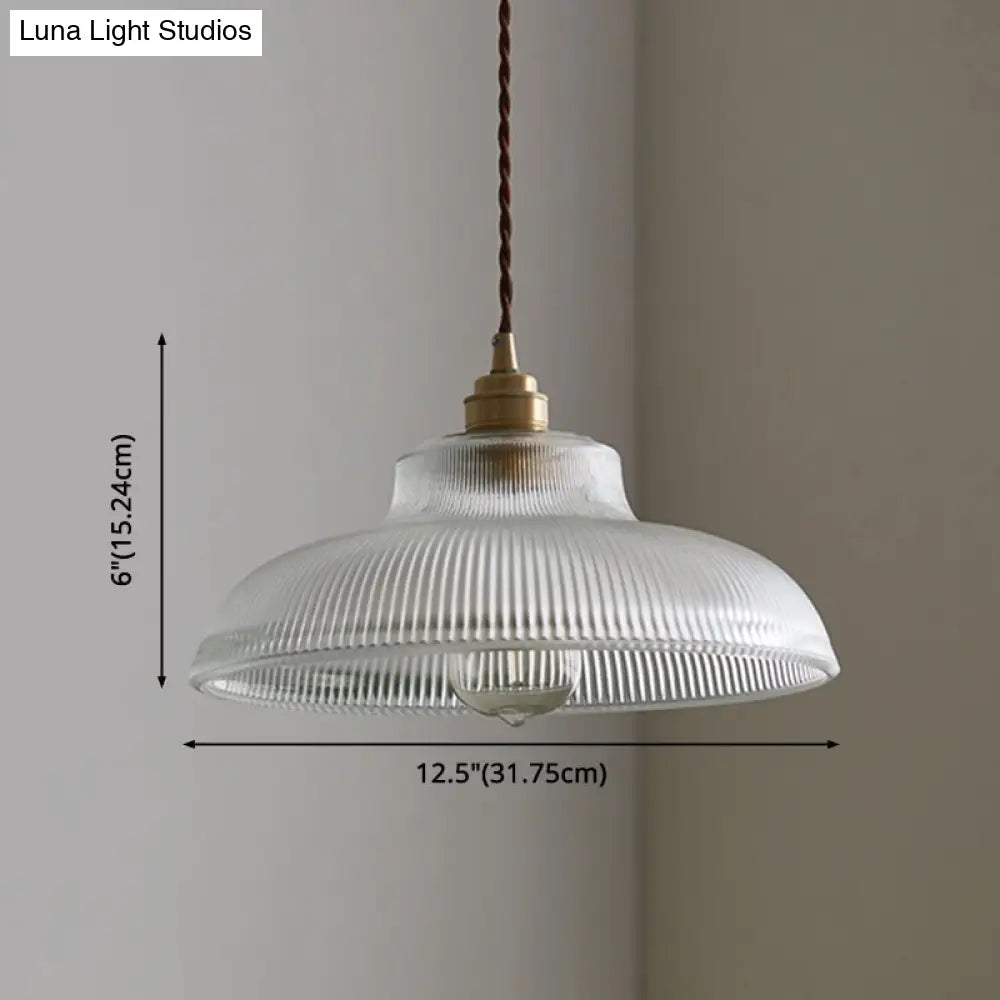 Retro Industrial Pendant Lighting - 1 Light Prismatic Glass Dome Perfect For Living Room