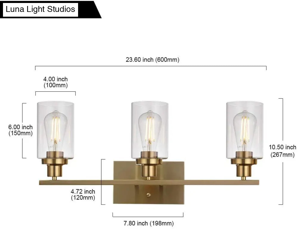 Retro Industrial Style Glass 3-Light Cylinder Vanity Wall Light Fixtures