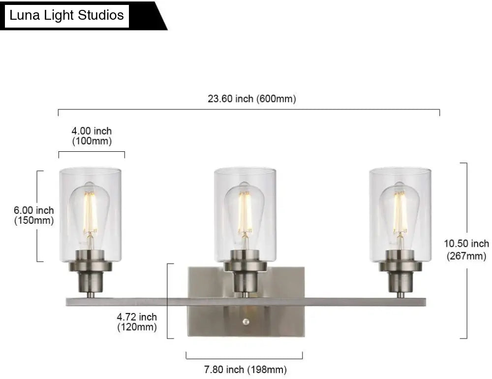 Retro Industrial Style Glass 3-Light Cylinder Vanity Wall Light Fixtures