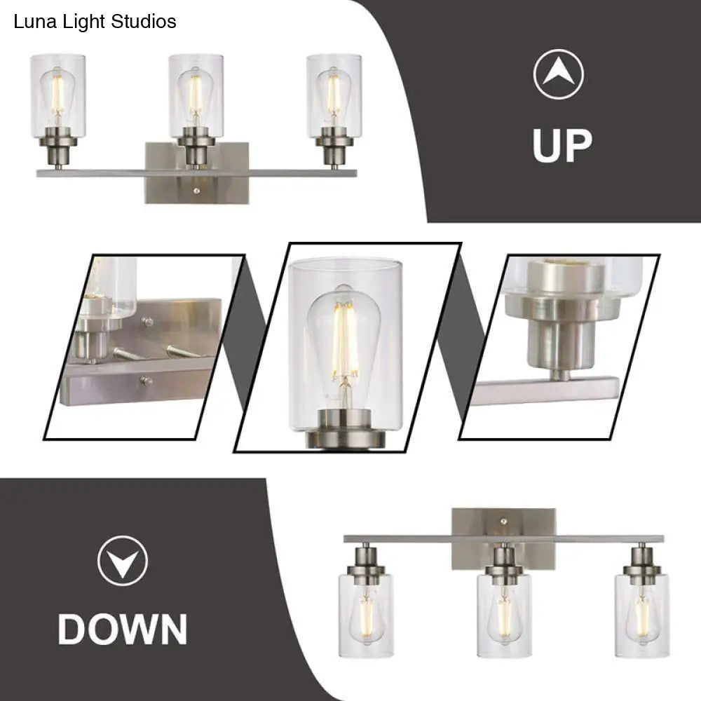 Retro Industrial Style Glass 3-Light Cylinder Vanity Wall Light Fixtures