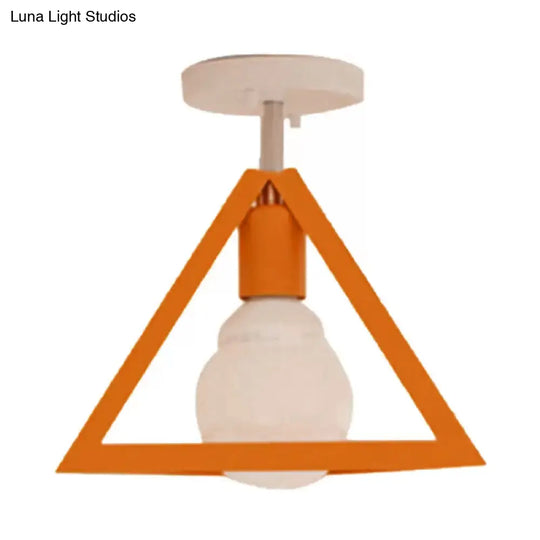Retro Industrial Wire Cage Ceiling Light With Triangle Shade - 1 Head Metal Lamp In Black/Grey/White