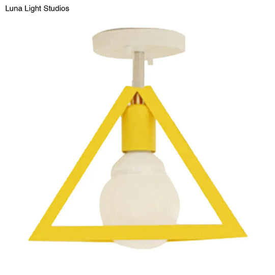 Retro Industrial Wire Cage Ceiling Light With Triangle Shade - 1 Head Metal Lamp In Black/Grey/White