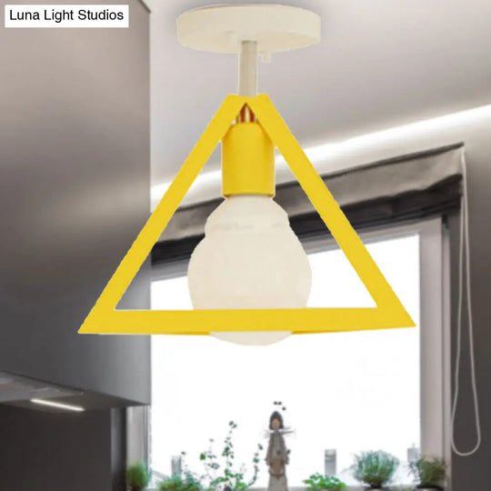 Retro Industrial Wire Cage Ceiling Light With Triangle Shade - 1 Head Metal Lamp In Black/Grey/White