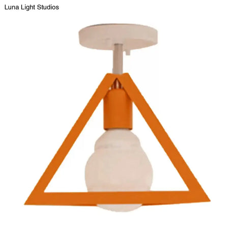 Retro Industrial Wire Cage Ceiling Light With Triangle Shade - 1 Head Metal Lamp In Black/Grey/White