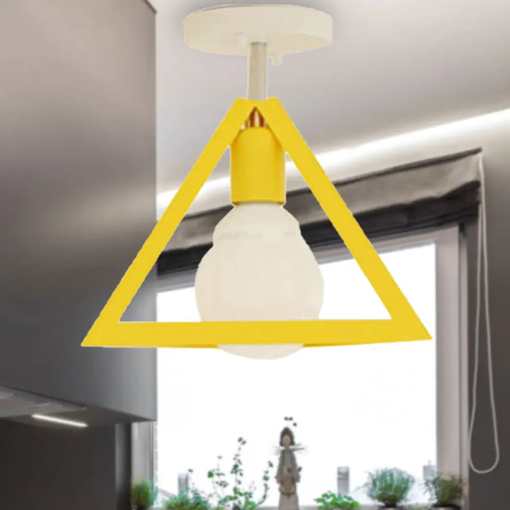 Retro Industrial Wire Cage Ceiling Light With Triangle Shade - 1 Head Metal Lamp In