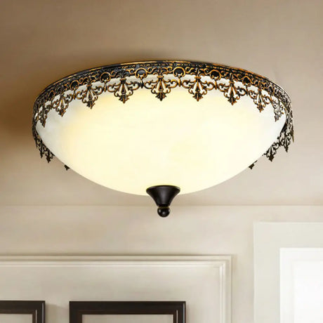 Retro Led Flush Mount Ceiling Light With Filigree Decor For Bedroom Or Coffee Shop