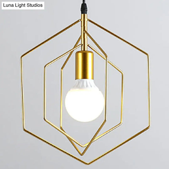 Retro Loft 3-Light Hexagon Metal Suspension Pendant In Gold