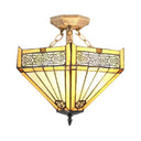 Retro Loft Beige Ceiling Fixture: Tiffany - Inspired Stained Glass Semi Flush Mount Light For